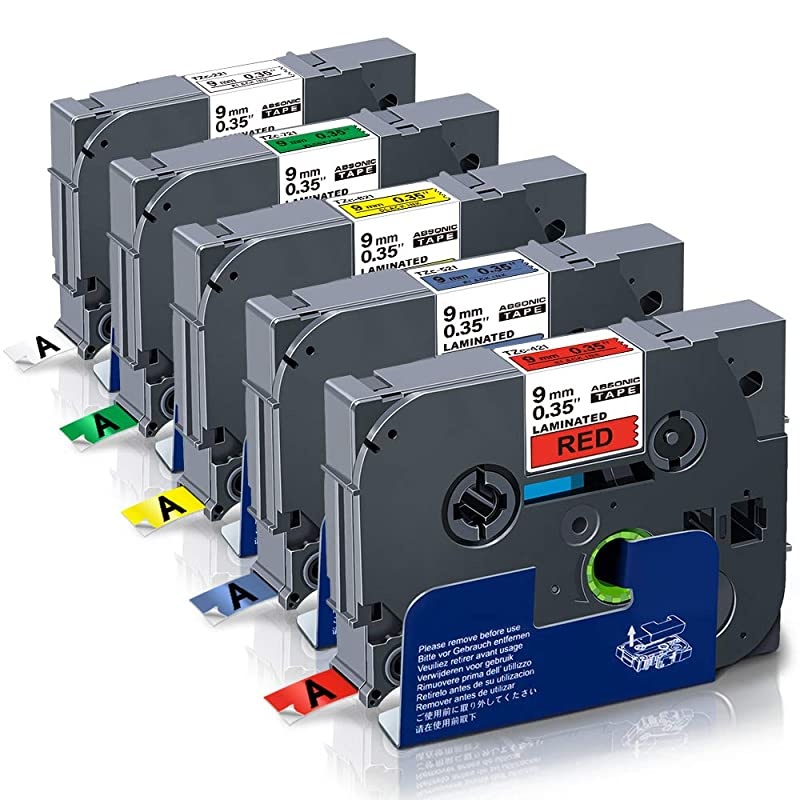 Compatible Label Tape Replacement for TZe PTouch Label Tape TZe221 TZe421 TZe521 TZe621 TZe721 9mm 035quot Laminated Tape for Brother PTD210 PTH110 PTD400 PTD600 Label Maker 5Pack