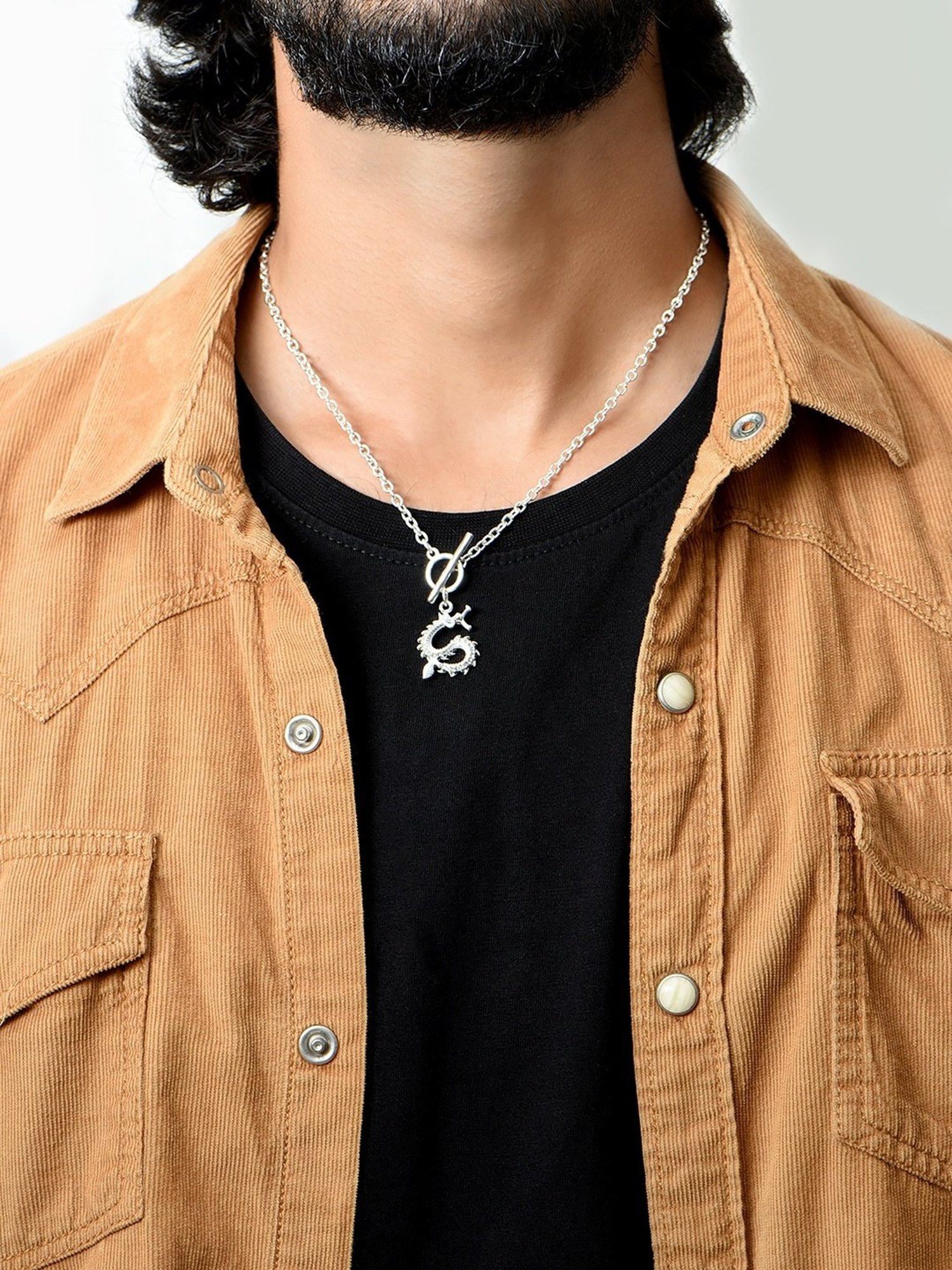 The Bro Code Silver-Plated Dragon Charm Cuban link Chain Necklace for Men