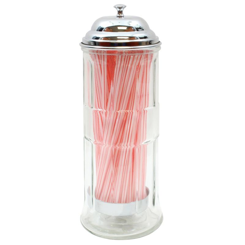 TableCraft Glass Straw Dispenser - Chrome Plated Top