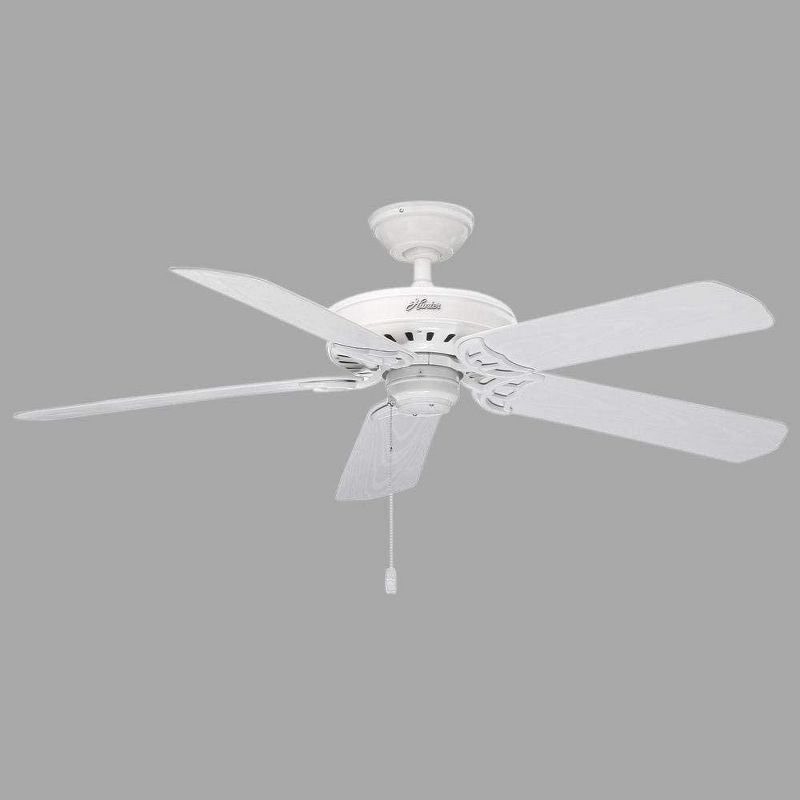 Hunter Fan Company 53125 Bridgeport 52 Inch Versatile Indoor/Outdoor Damp-Rated Home Ceiling Fan with Pull Chain Control without Light Fixture, White