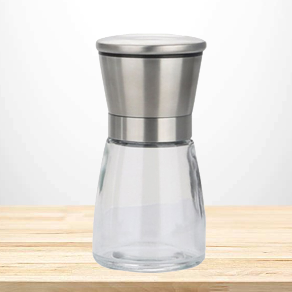 Premium Stainless Steel Salt and Pepper Grinder Handheld Glass Pepper Mill (Silver)