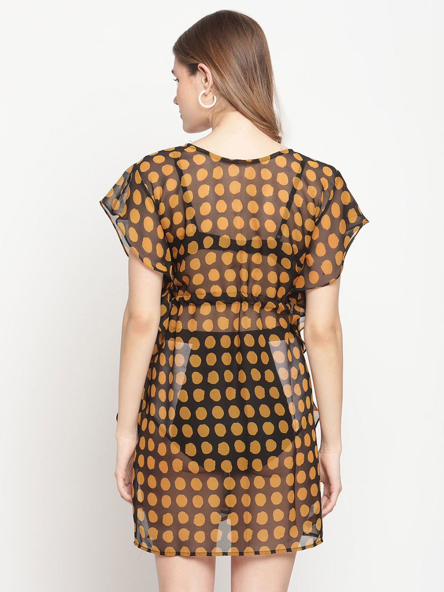 Erotissch Brown & Black Printed Beachwear Kaftan Top