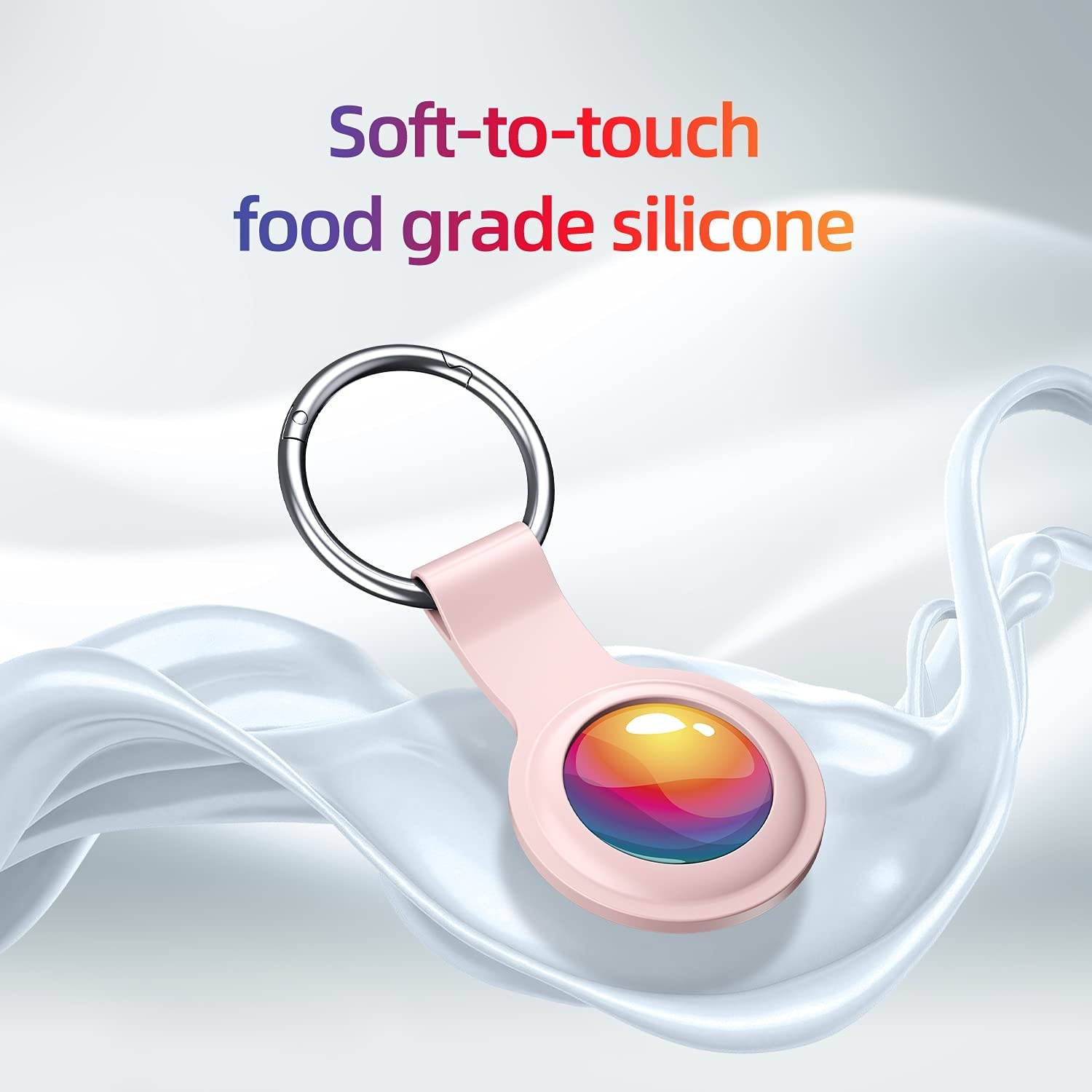 BENKS Protective Silicone Case Compatible with Airtag Case Finder 2021, [Keeps Signal Strong], with Carabiner Portable Protector Cover Applied to Keys, Backpacks, Headset, Pet Collar Pink