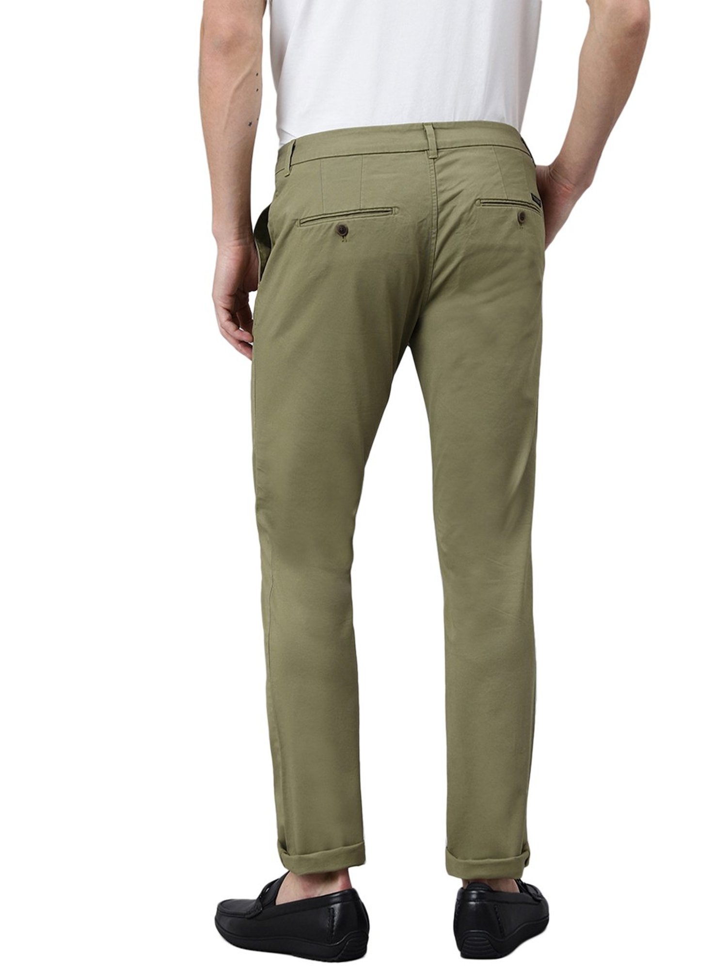Woods Olive Regular Fit Flat Front Trousers