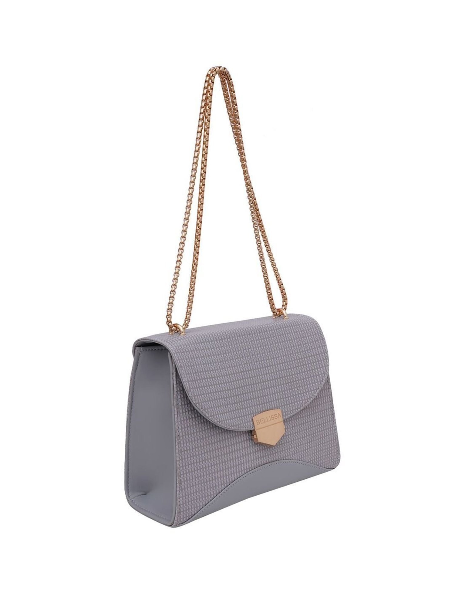 Bellissa Grey Textured Medium Stylish Box Sling Handbag