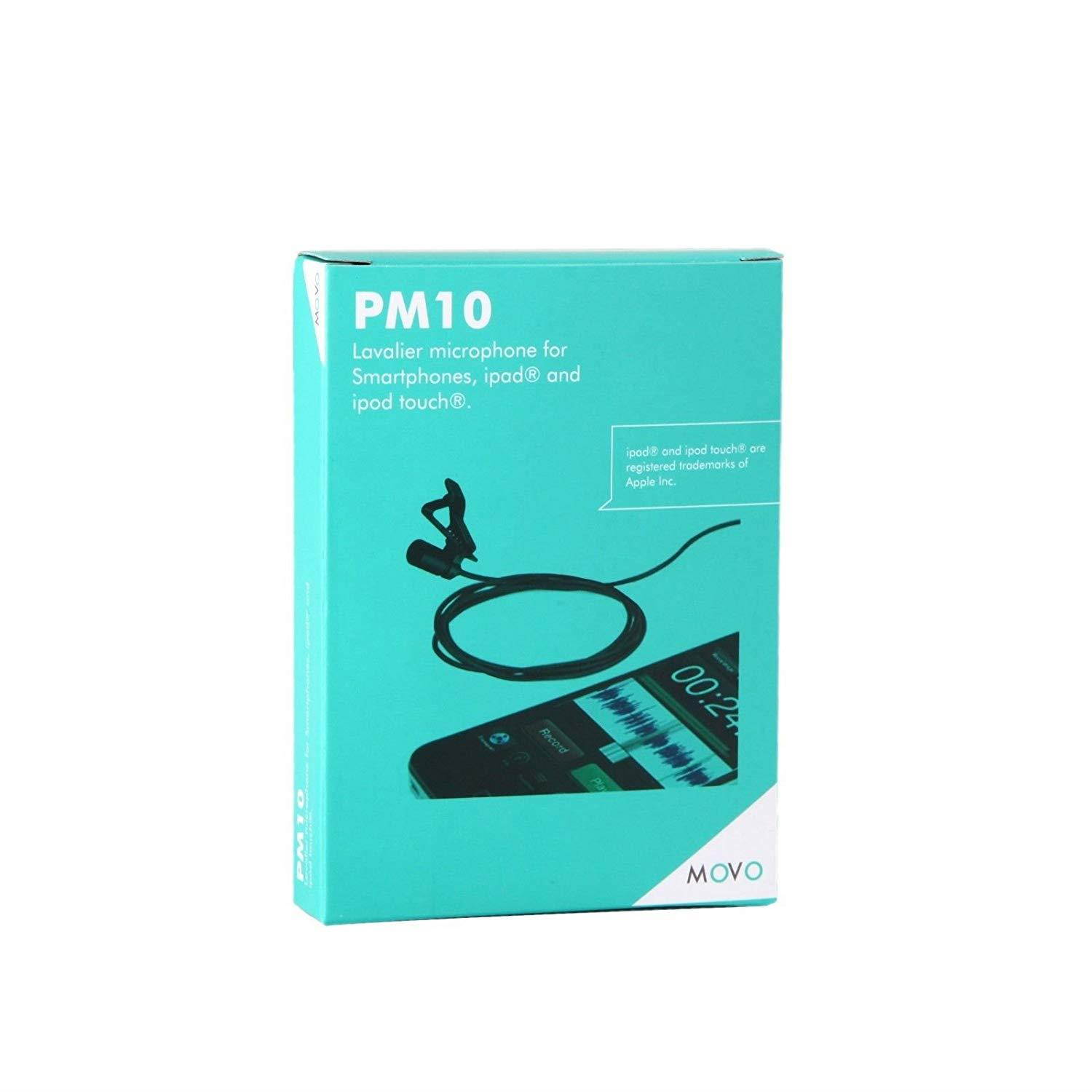 Movo PM10 Deluxe Lavalier Lapel Clip-on Omnidirectional Condenser Microphone for Apple iPhone, iPad, iPod Touch and Android Smartphones