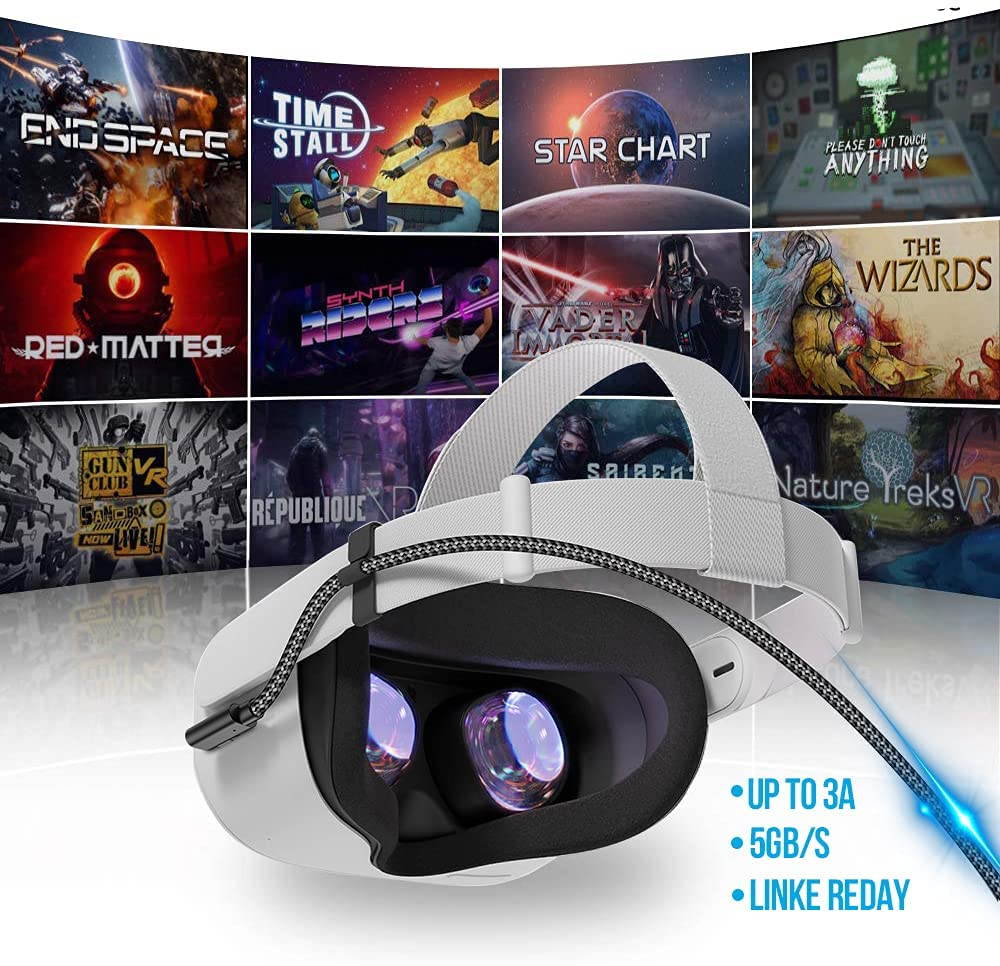 Oculus Quest 2 Link Cable, 16FT / 5M Link Virtual Reality Headset Cable for Oculus Quest 2, USB A to C 3.0 Fast Charging and Data Transmission for Cellphone & PC VR Headset (Gray)