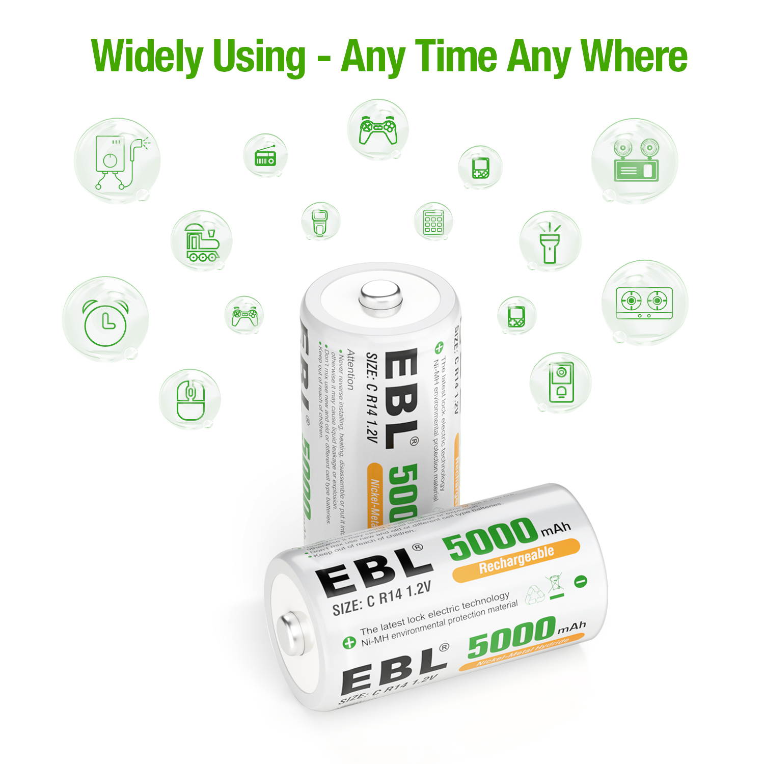 EBL 16 Pack C Size 1.2V 5000mAh Ni-MH Rechargeable Batteries C  Battery
