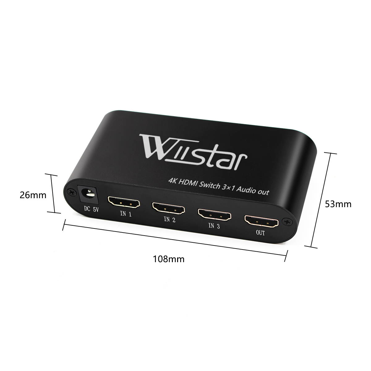 Wiistar 3x1 HDMI Switch Support 4K V1.4, 3 in 1 Switcher with Audio Extractor 3.5mm jack Optical SPDIF Toslink splitter for HDTV PS4