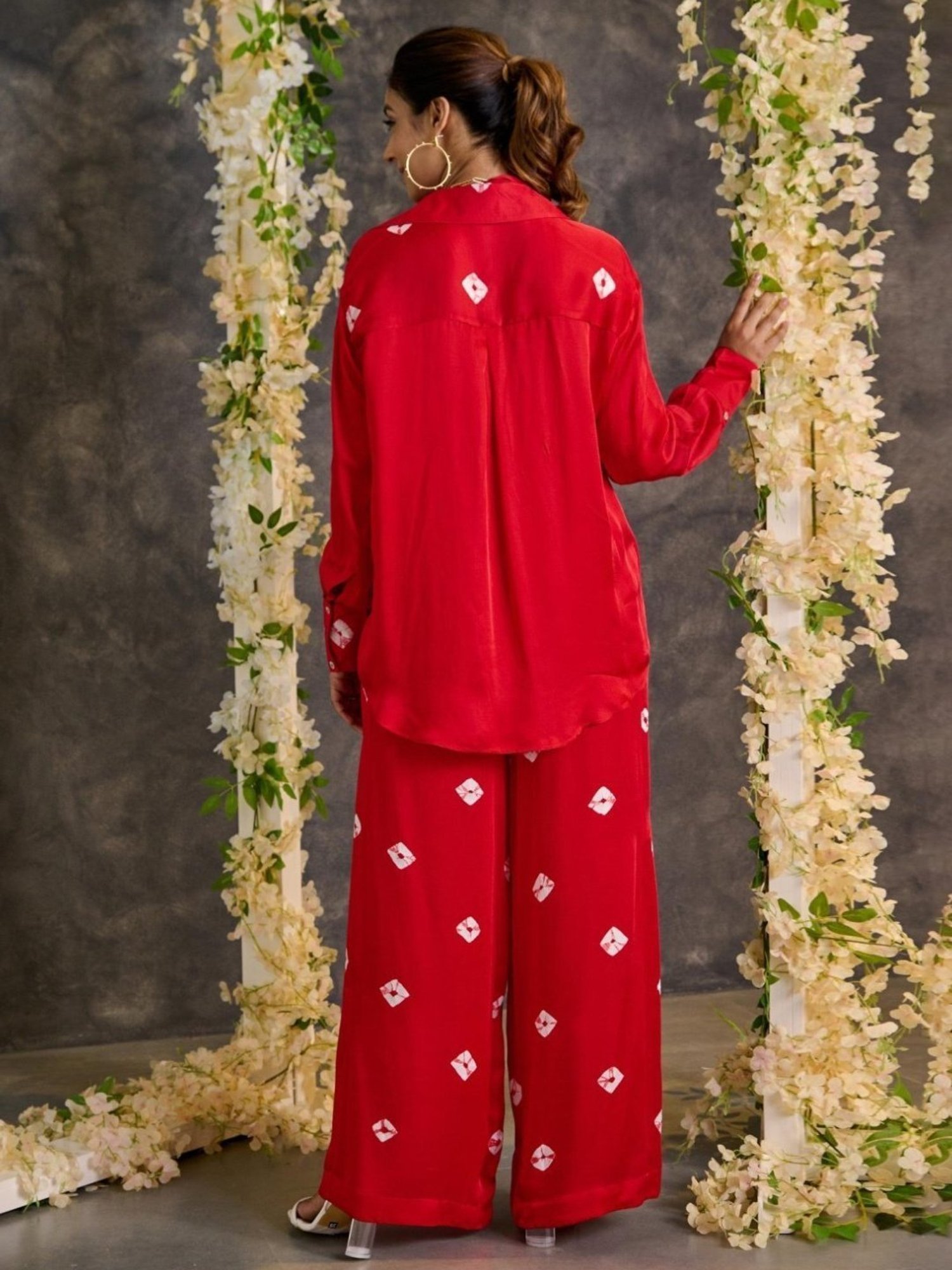 Gulaal Red Bandhani Modal Satin Shirt with Pant