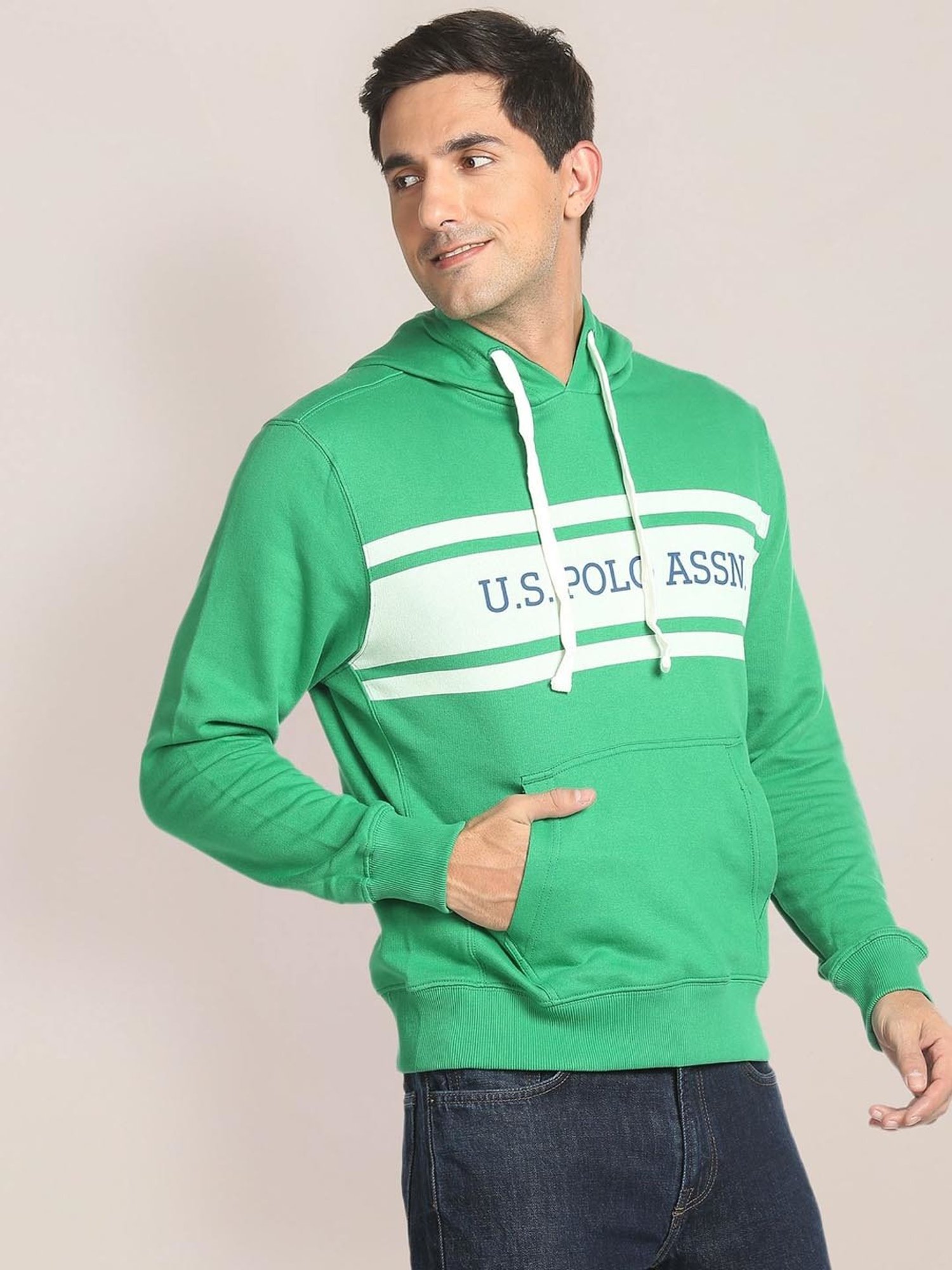 U.S. Polo Assn. Green Cotton Regular Fit Printed Hooded Sweatshirt