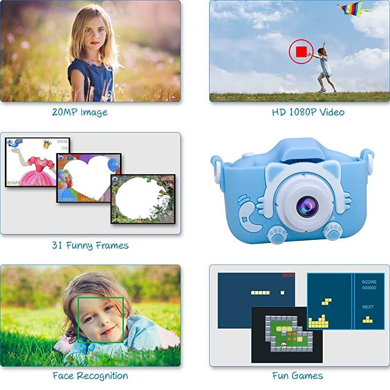 Kids Camera  Q1 Digital Video Camcorder Action Camera Rechargeable with 8G SD Card 2.0&rdquo; for 3-12 Year Old Boys and Girls Birthday Festival Gift