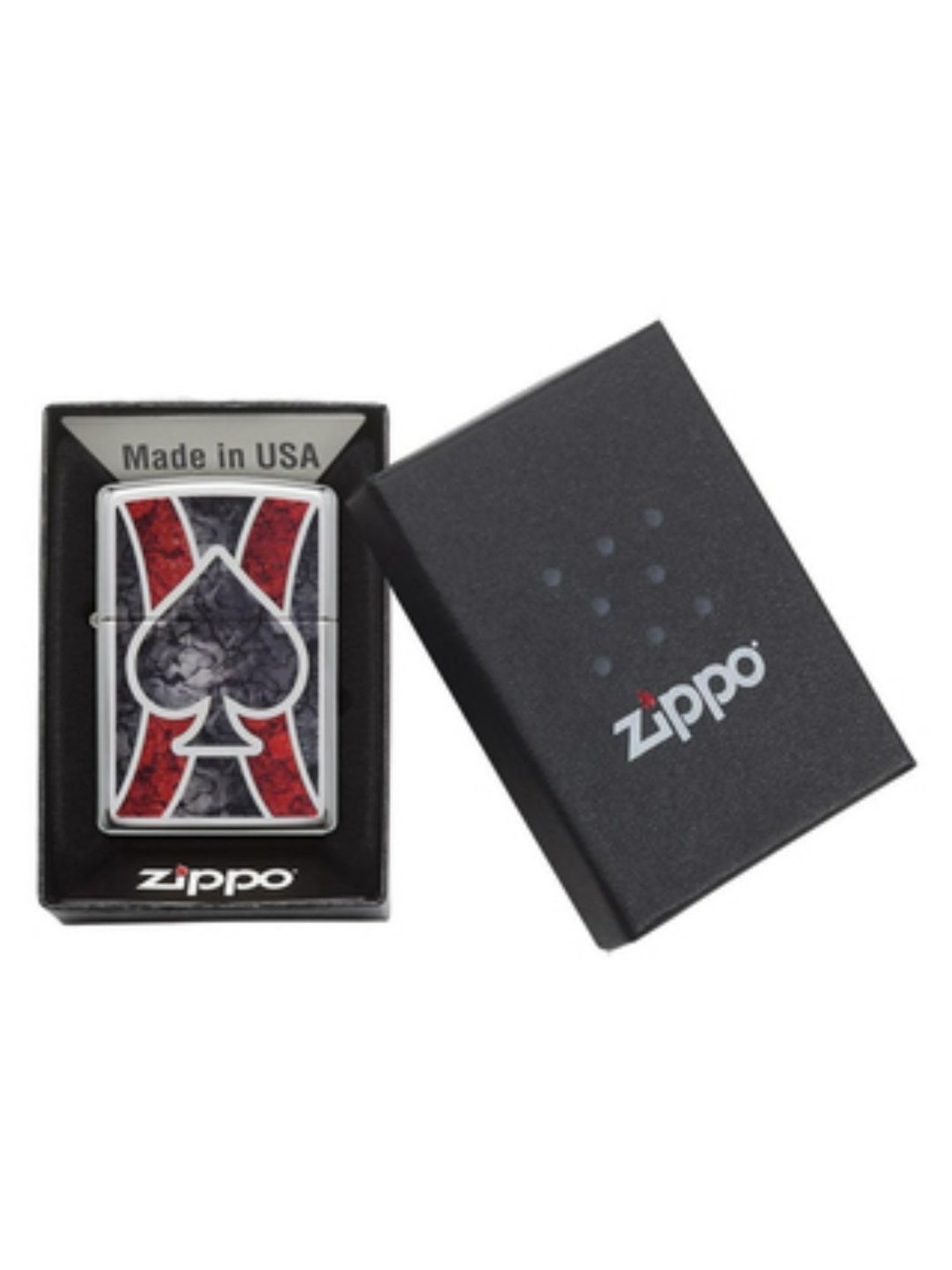 Zippo Dark Grey & Red Spade Design Brass Pocket Lighter