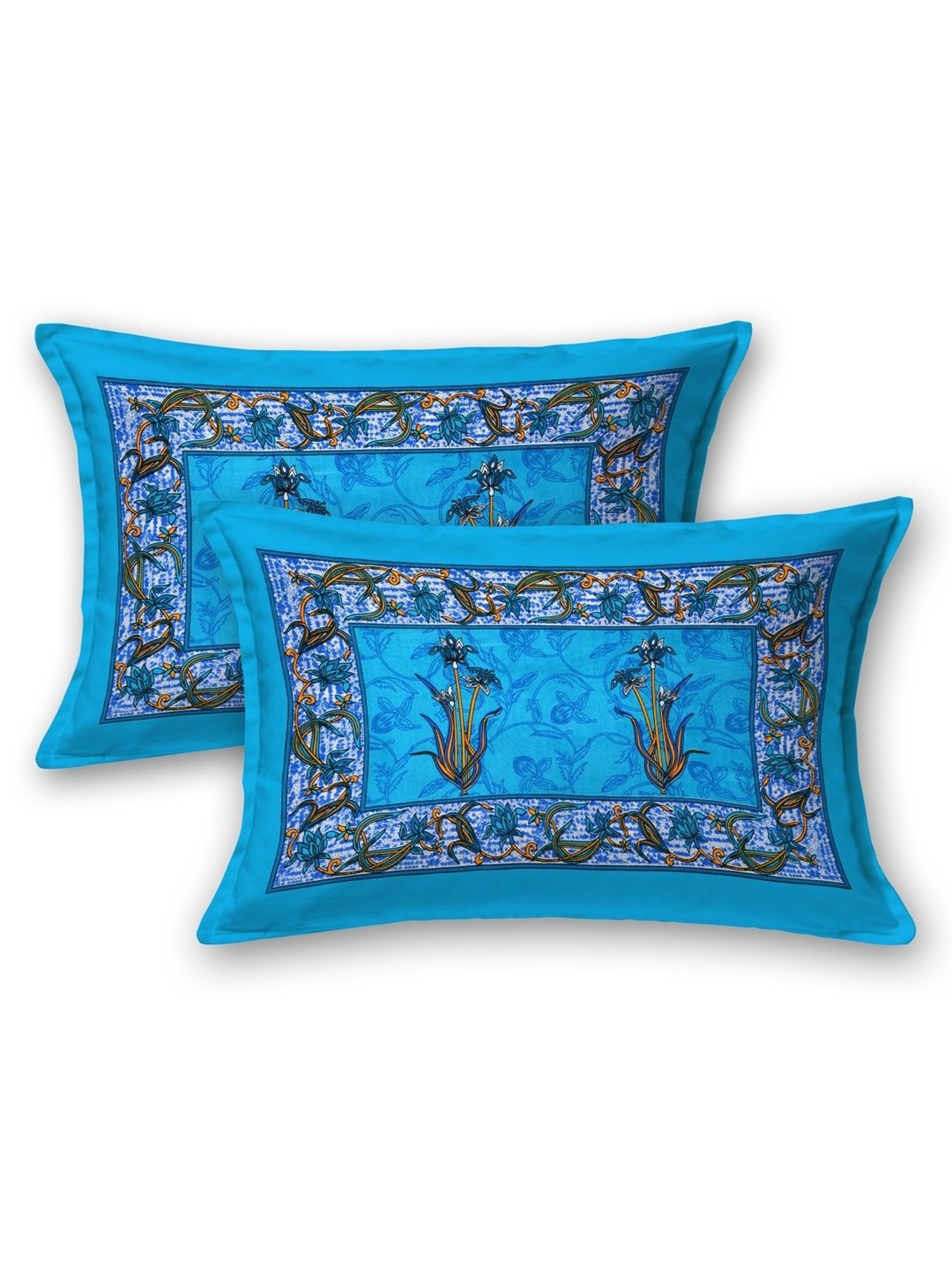 Living Roots Jaipuri Blue 210 TC Cotton Queen Bed Sheet with 2 Pillow Covers