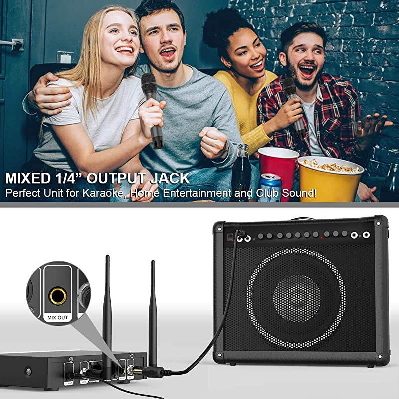 Microphone SystemFifine Two Handheld Dynamic Cordless Mic and Dual Channel Receiver 50 Selectable UHF Frequency for Karaoke Singing PartyChurchDJWeddingSchool PresentationK040