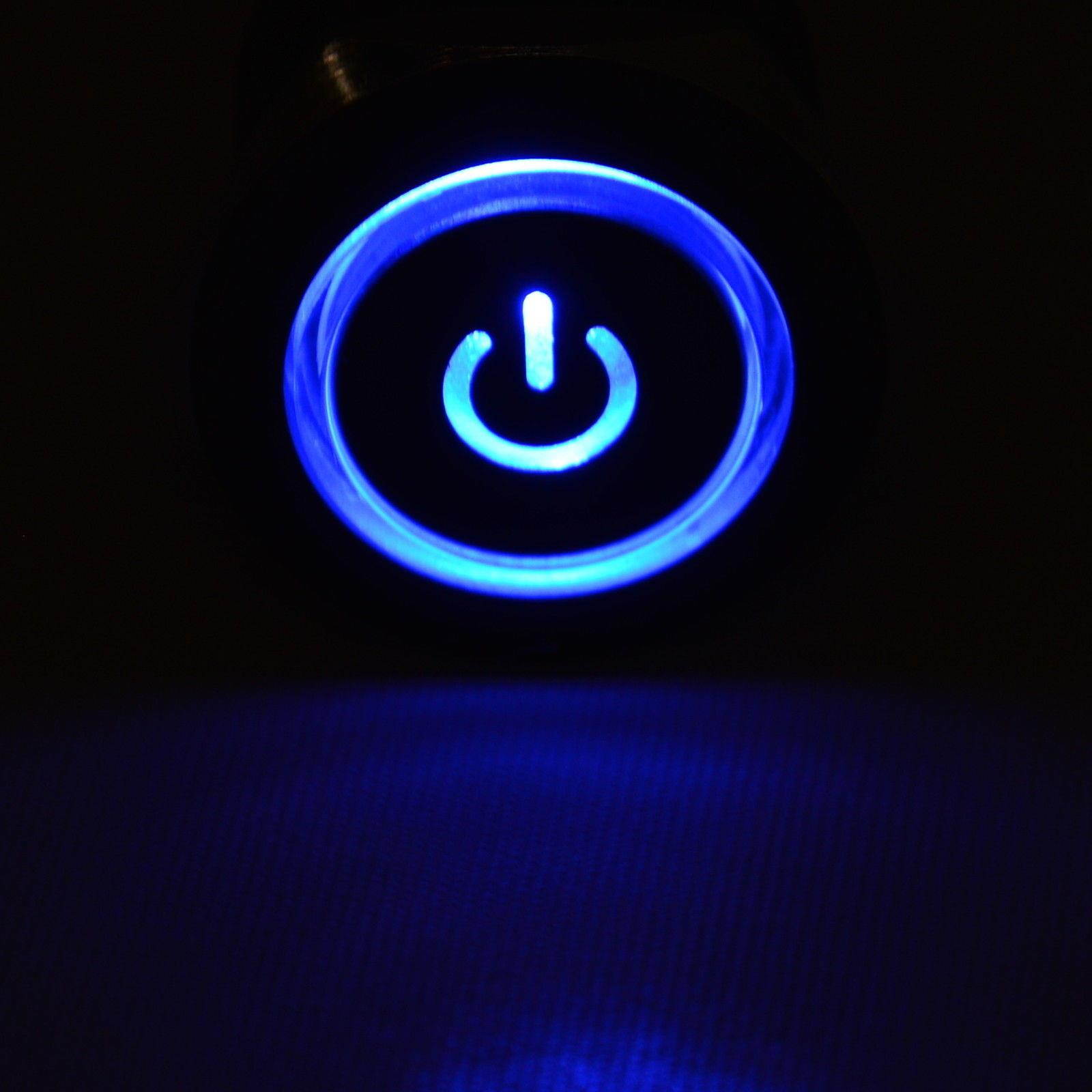 19mm 12V Latching Push Button Power Switch Black Metal Blue LED Waterproof