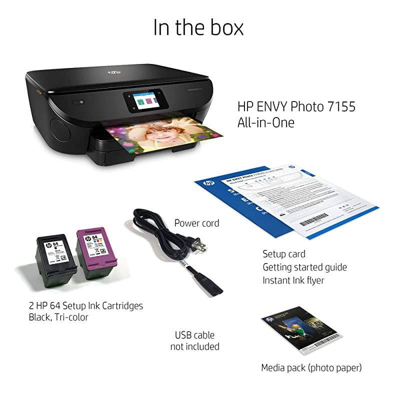 ENVY Photo 7155 All-in-One Photo Printer with Wireless Printing,  Instant Ink, Works with Alexa (K7G93A)