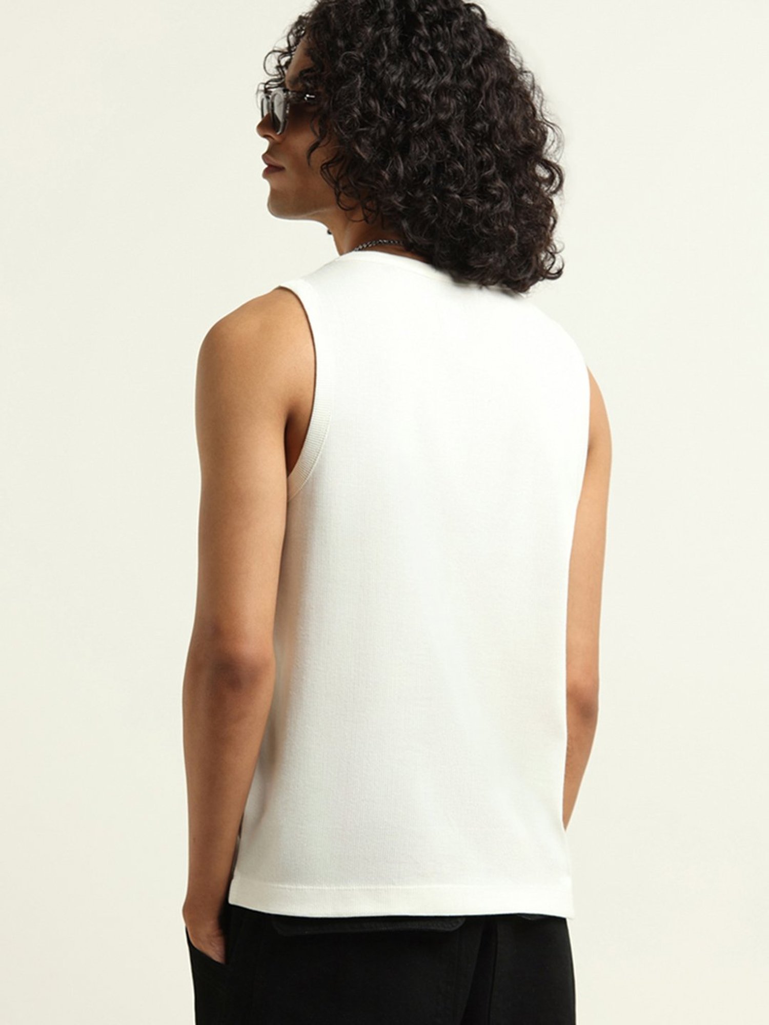 Nuon by Westside White Ribbed Slim Fit T-Shirt