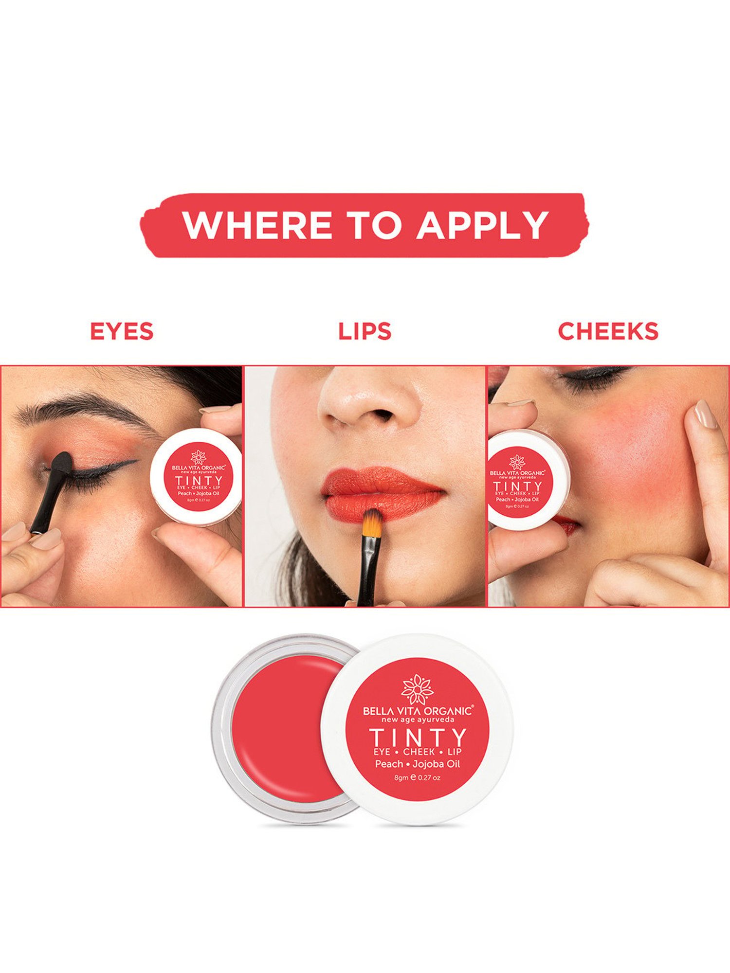 Bella Vita Organic Peach 3 in 1 Tinty for Moisturizing & Nourishing - 8 gm