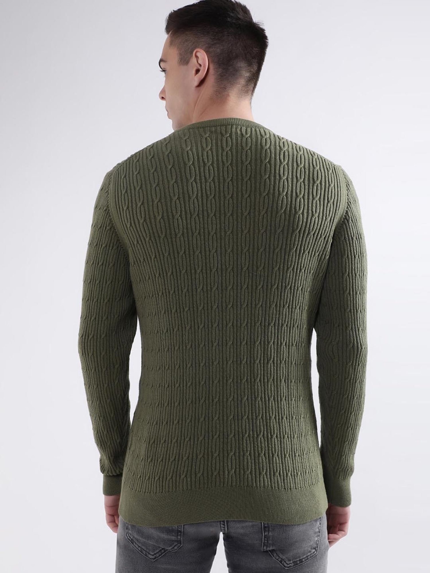 GANT Olive Green Cotton Regular Fit Self Pattern Sweater
