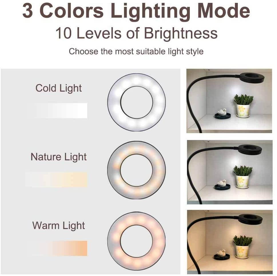 Bekada LED Desk Light with Clamp for Video Conference Lighting Clip on LED Ring Light for Computer Webcam USB Laptop Light for Zoom Meetings Reading Light with 3 Color 10 Dimming Level