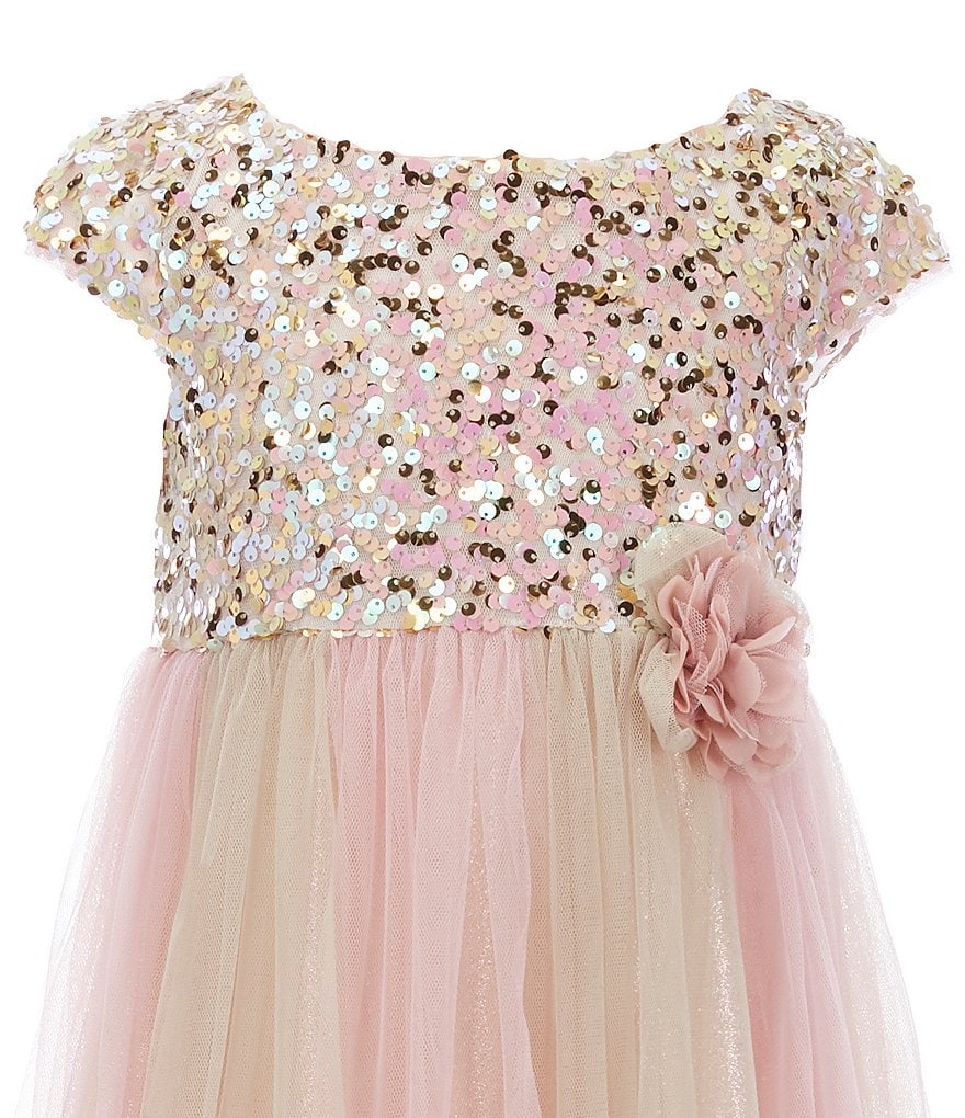 Laura Ashley Little Girls 2T-6X 3/4 Sleeve Rose & Butterfly Print Clip Dot Dress