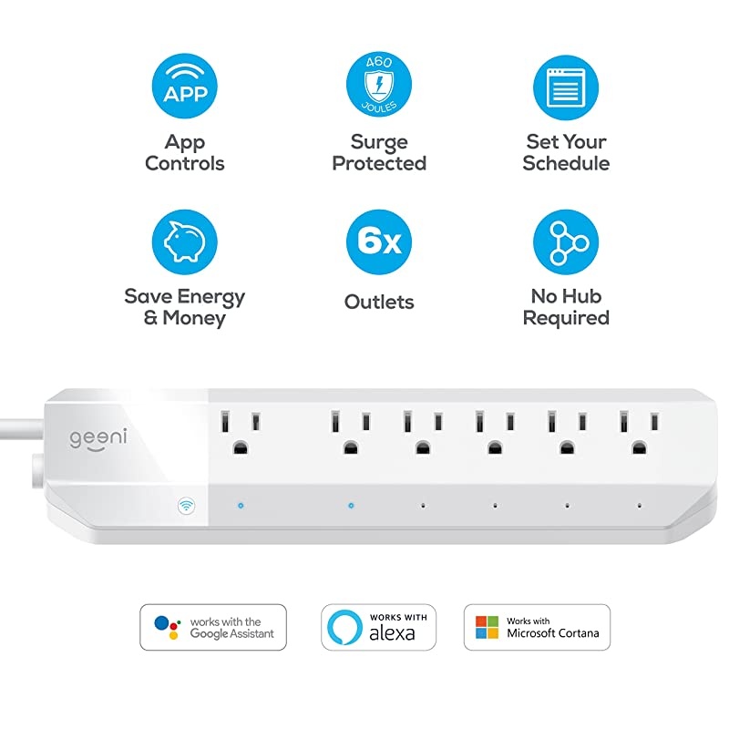 6Outlet Smart Surge Protector No Hub Wireless Remote Control and Timer Works with  Alexa Google Assistant Microsoft Cortana Requires 24 GHz WiFi White 3 Ft