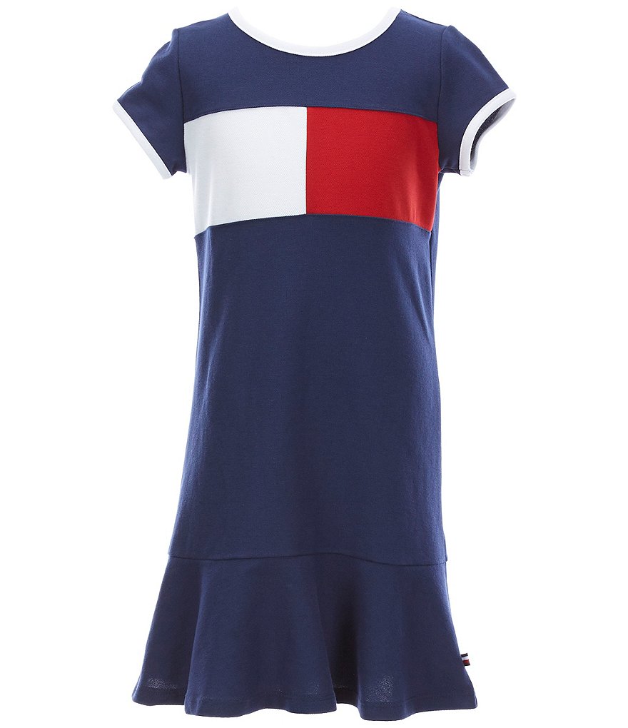 Tommy Hilfiger Big Girls 7-16 Pieced Flag Pique Dropwaist Dress