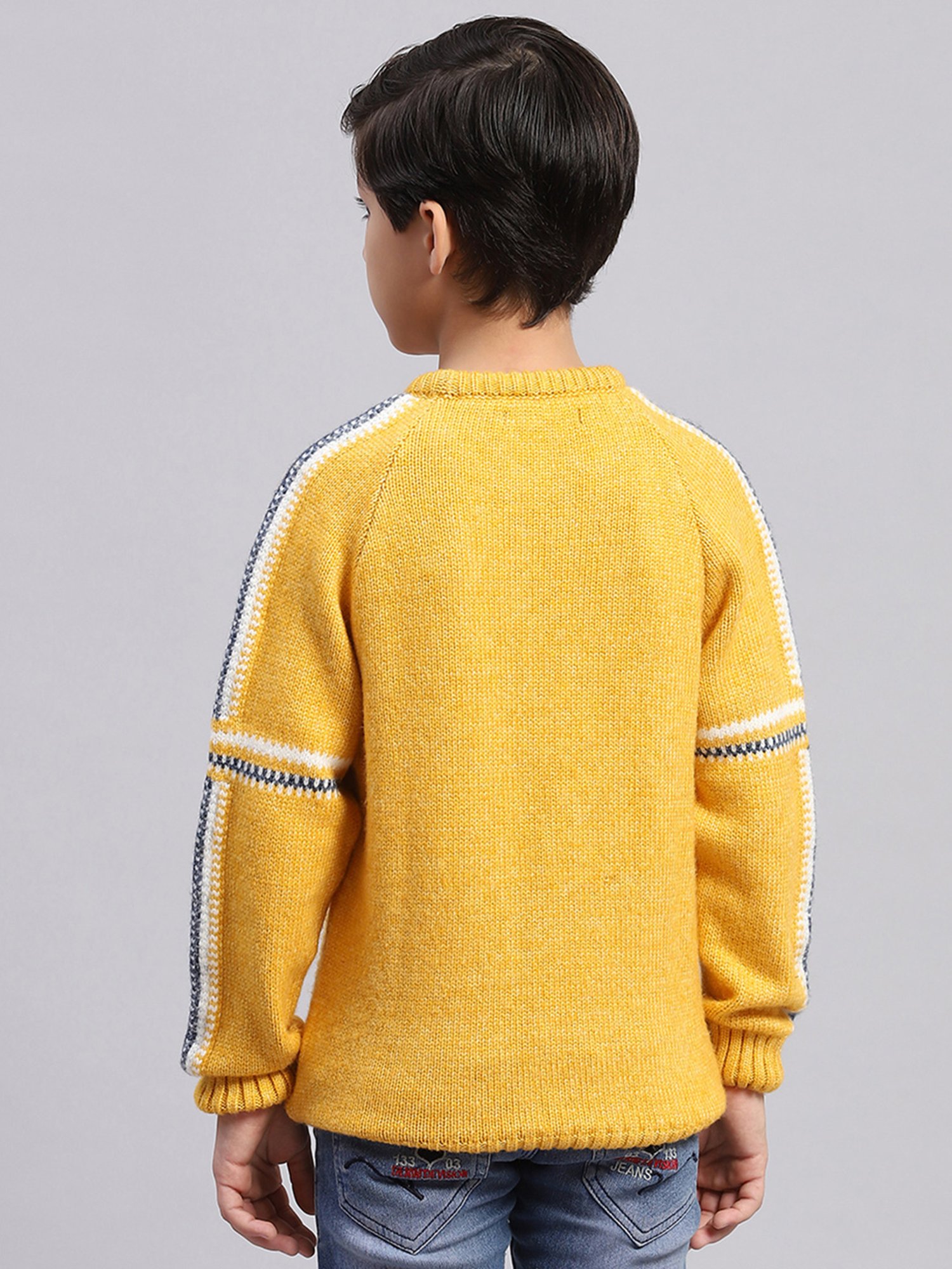 Monte Carlo Kids Mustard Self Design Full Sleeves Sweater
