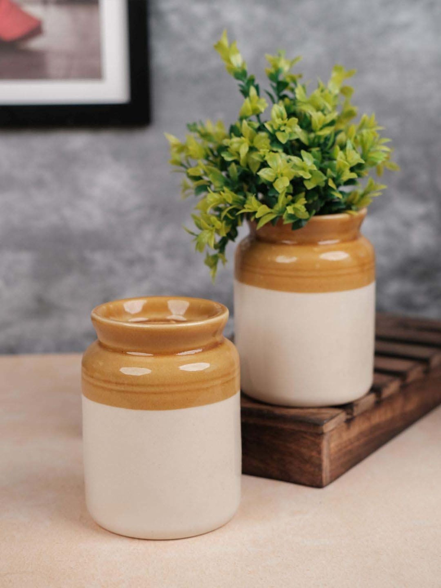 VarEesha Off-White Ceramic Barni Shaped Vases (0.5 L) - Set of 2