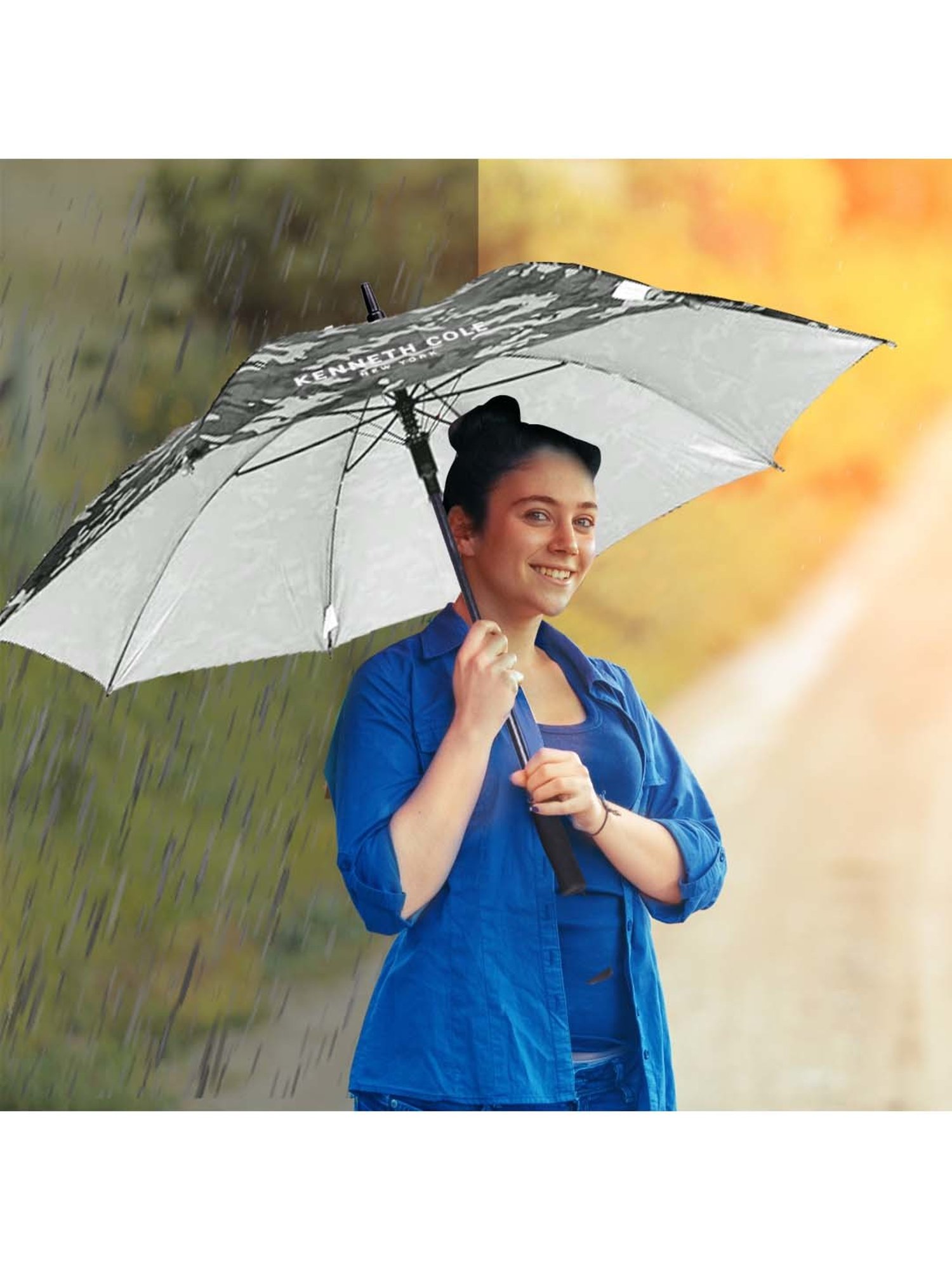 Kenneth Cole Black & Grey Printed Umbrella