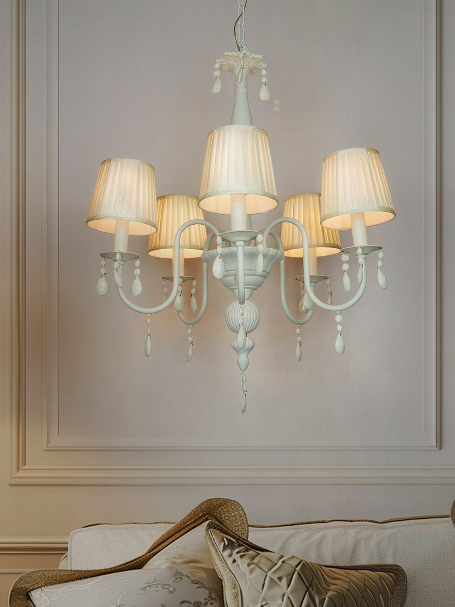 FOS LIGHTING Sparkling Elegance White Mild Steel Pleated Chandelier