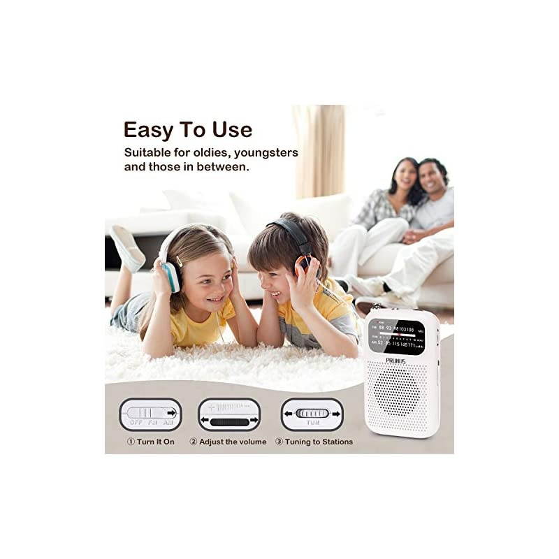 J777 AMFM Portable Transistor Radio Mini Pocket Radio with Earphones AAA Battery OperatedWhite