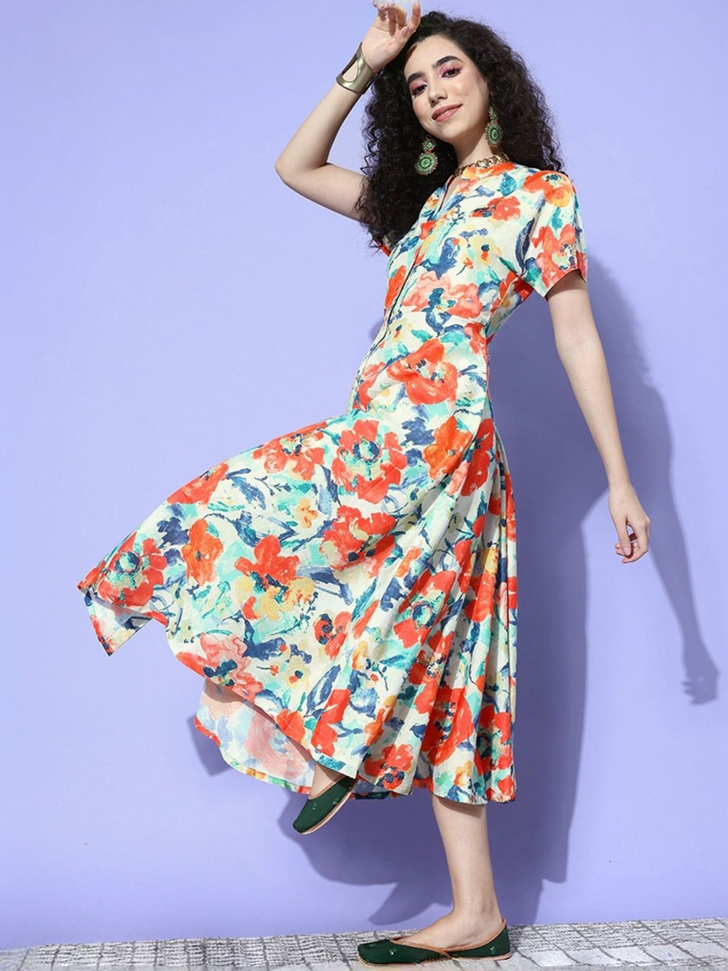 Saffron Threads Red Ethnic Dresses