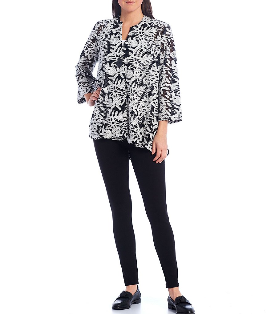 Ali Miles Petite Size Floral Burnout Lace Jacquard One Button Jacket