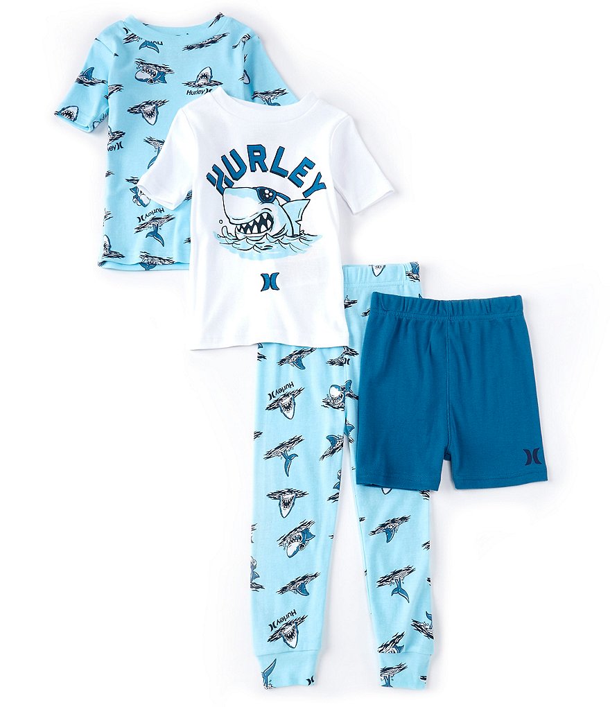 Hurley Little/Big Boys 4-12 Shark 4-Piece Pajamas Set
