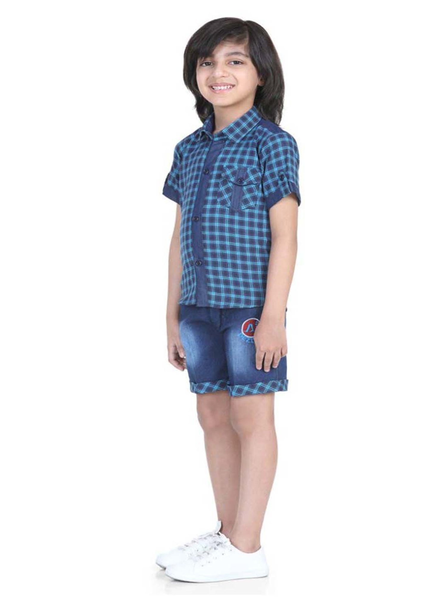 AJ Dezines Kids Blue Chequered Shirt Set