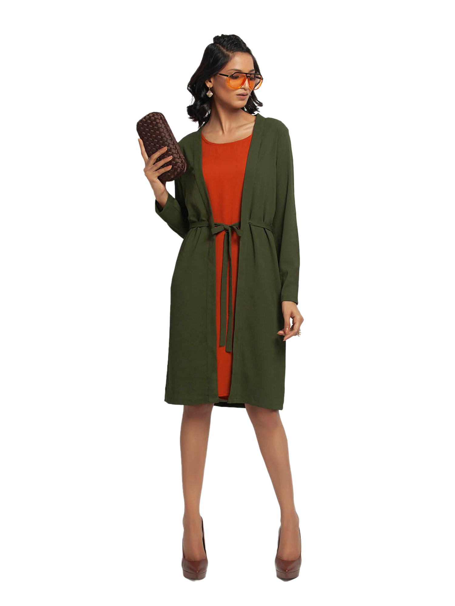 Office & You Green Full Sleeves Jacket With Tie Knot