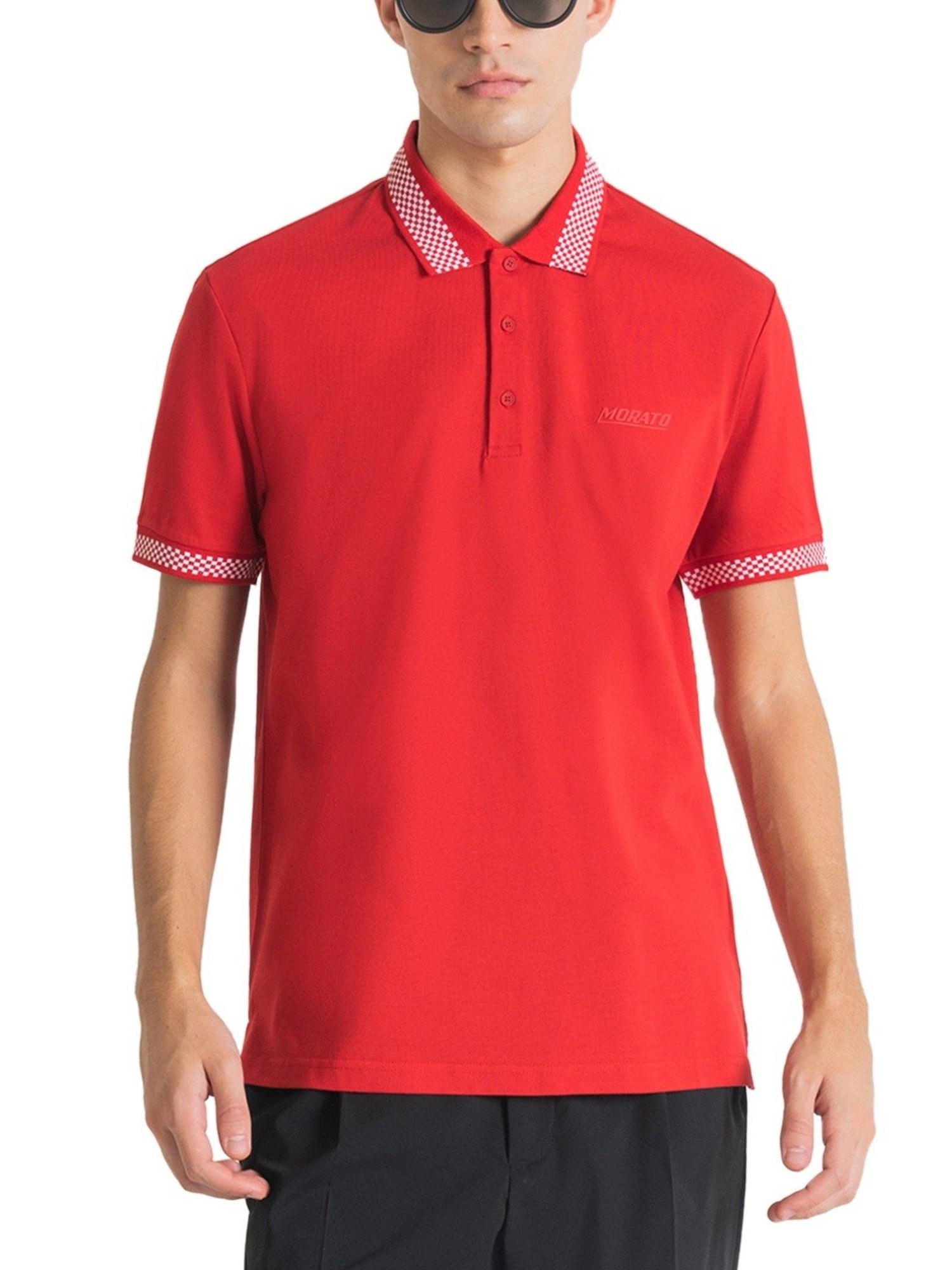 Antony Morato Red Cotton Slim Fit Polo T-Shirt