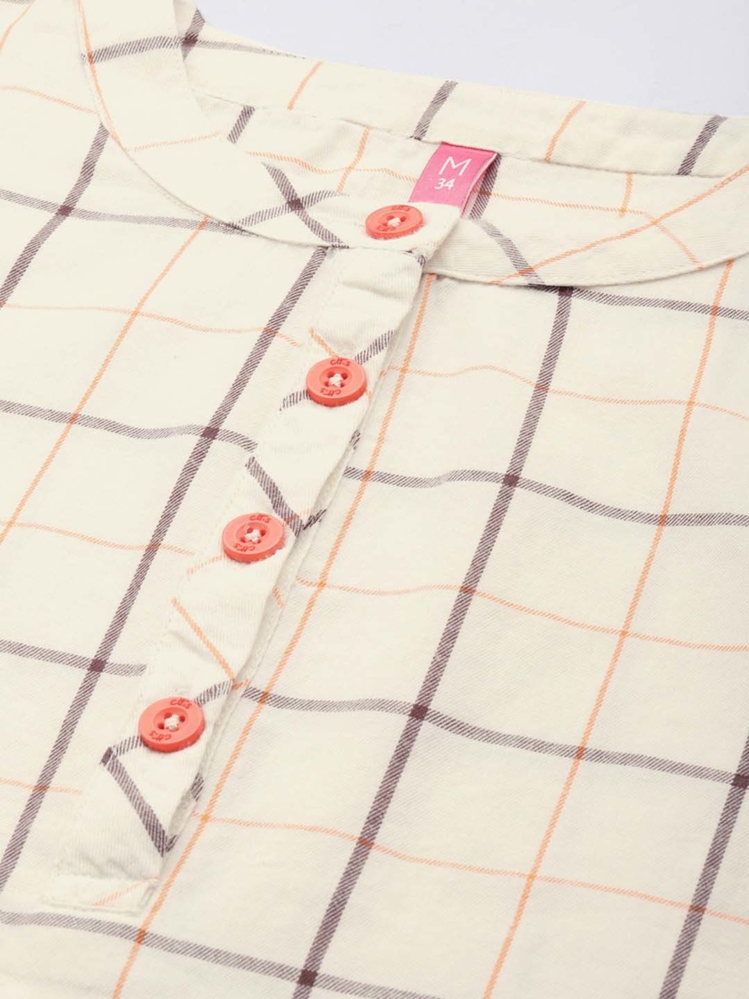 Clt.s Beige Cotton Chequered Kurti Palazzo Set