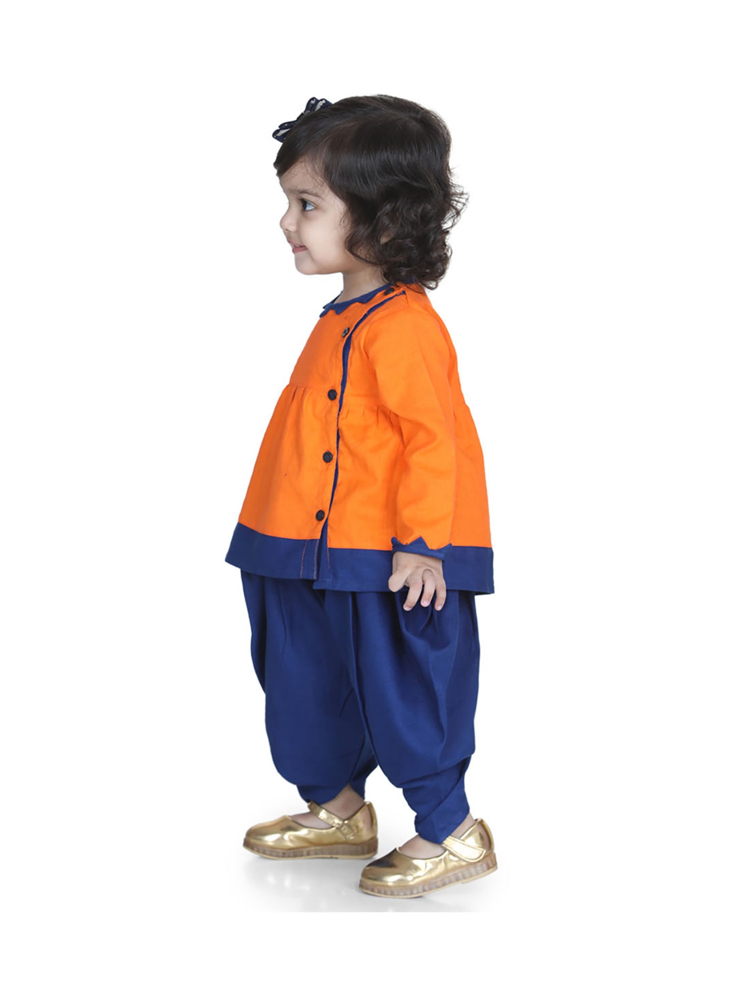 BownBee Kids Orange & Navy Printed Top with Dhoti