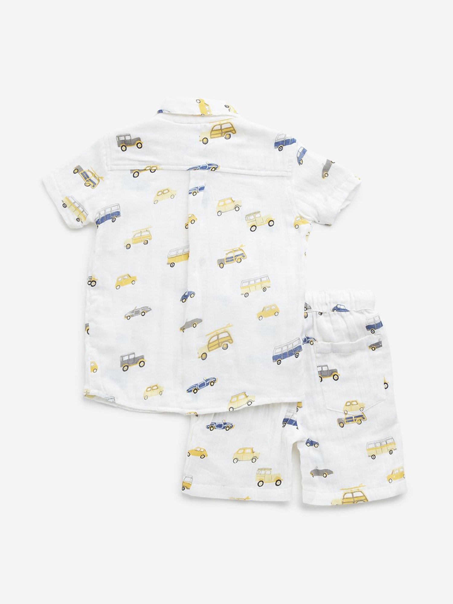 HOP Kids by Westside Off-White Vehicle Print  Shirt & Mid-Rise Shorts