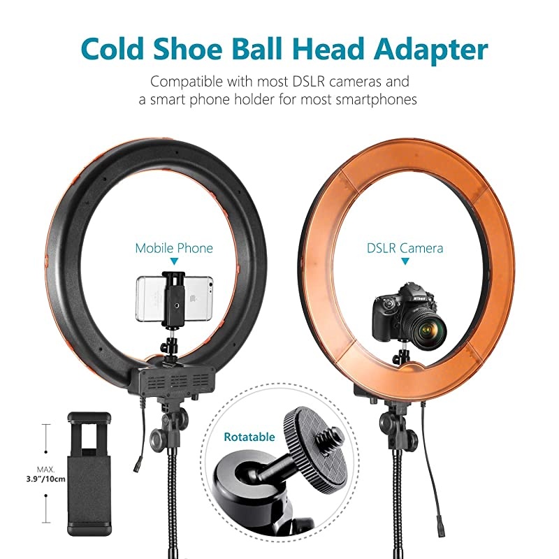 Ring Light Kit:18"/48cm Outer 55W 5500K Dimmable LED Ring Light, Light Stand, Carrying Bag for Camera,Smartphone,YouTube,TikTok,Self-Portrait Shooting, Black, Model:10088612