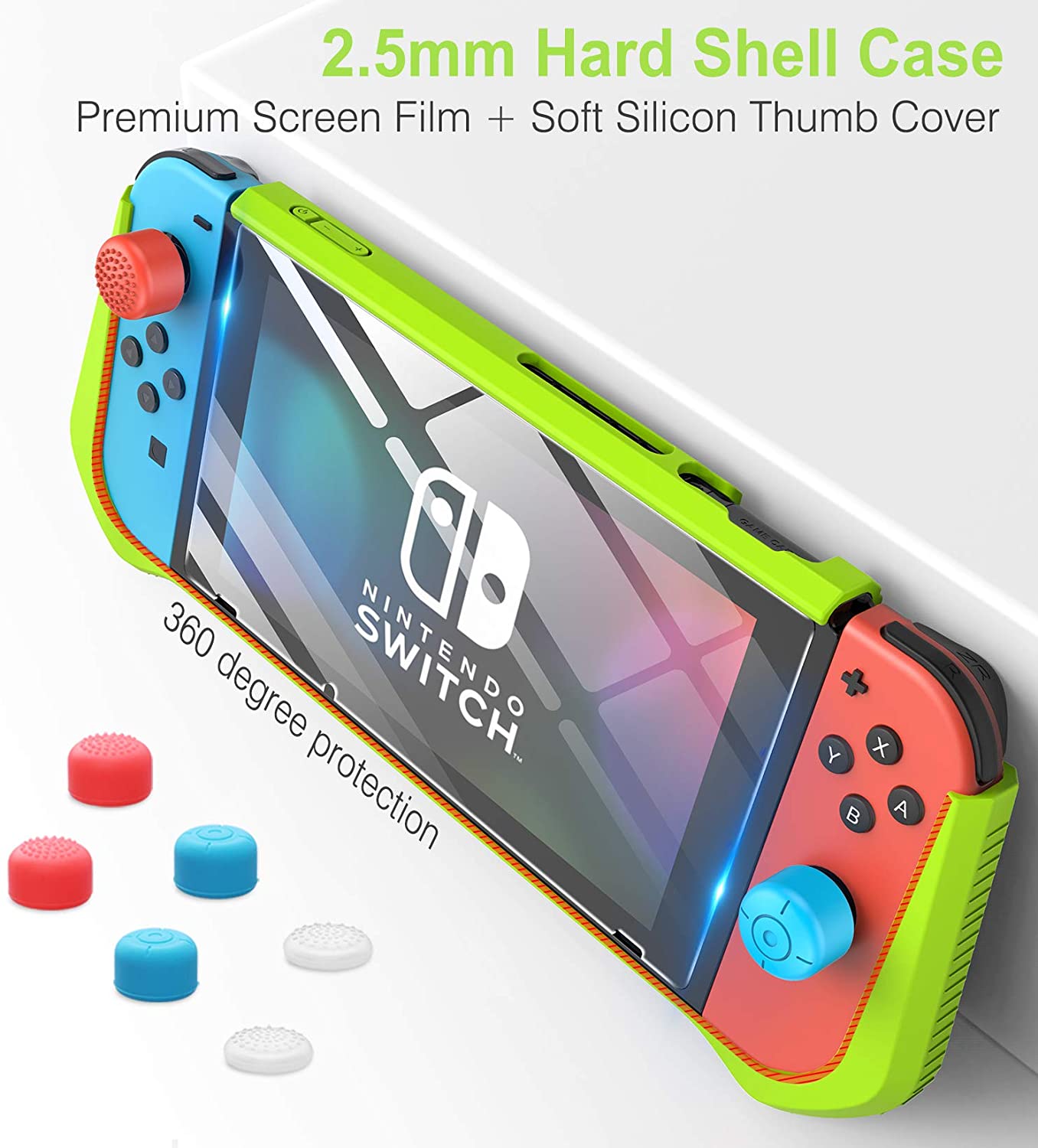 HEYSTOP Case Compatible with Nintendo Switch Case Screen Protector,TPU Protective Heavy Duty Cover Case for Nintendo Switch with Shock Absorption and Anti-Scratch (Transparent Green)
