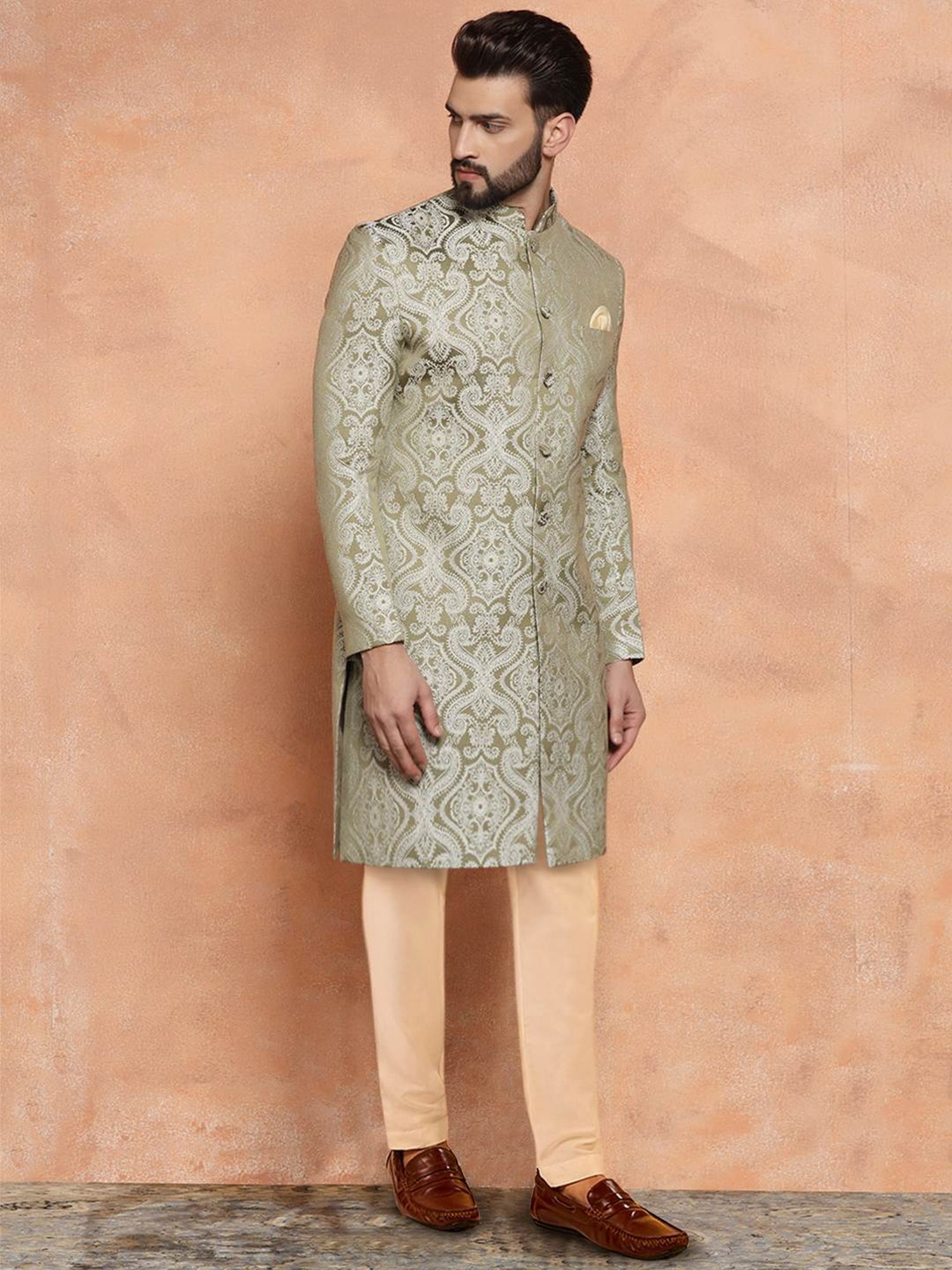 Benstoke Black & Maroon Regular Fit Sherwani Set