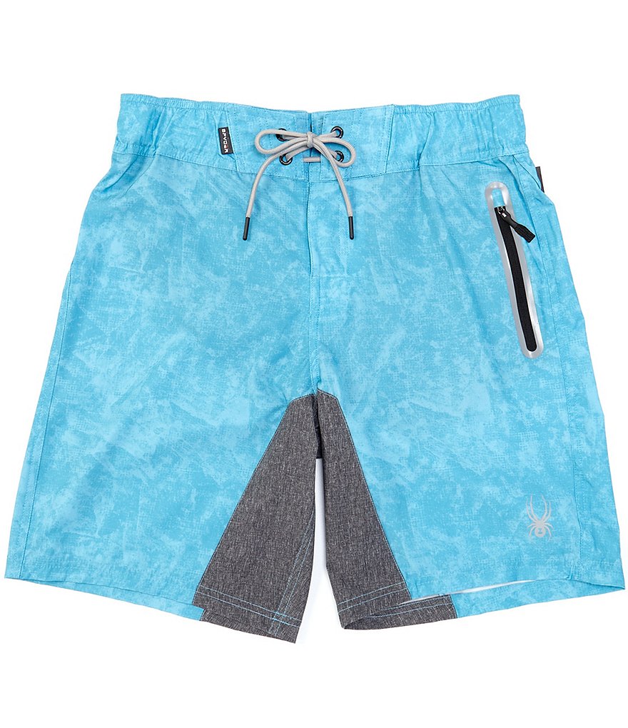 Spyder Men's Elastic-Waist Textured Digital 9#double; Inseam Hybrid Board Shorts