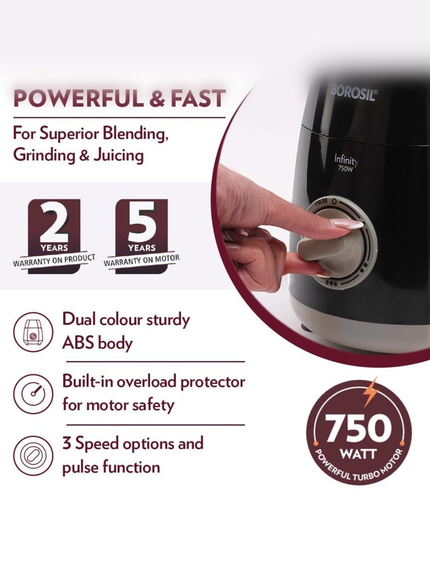 Borosil Stainless Steel Mixer Grinder With 4 Jars ( Black )