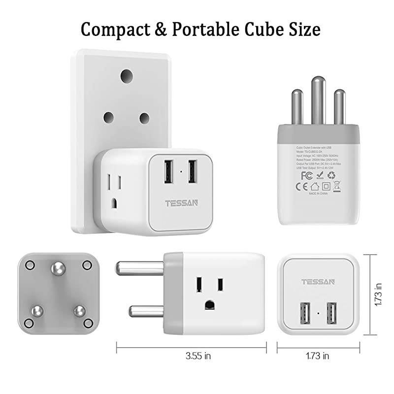 South Africa Power Adapter  5 in 1 Botswana Travel Adapter Plug with 3 US Power Outlets and 2 USB Charging Ports US to South Africa Botswana Zimbabwe Plug Adapter Safe Grounded Type M Plug