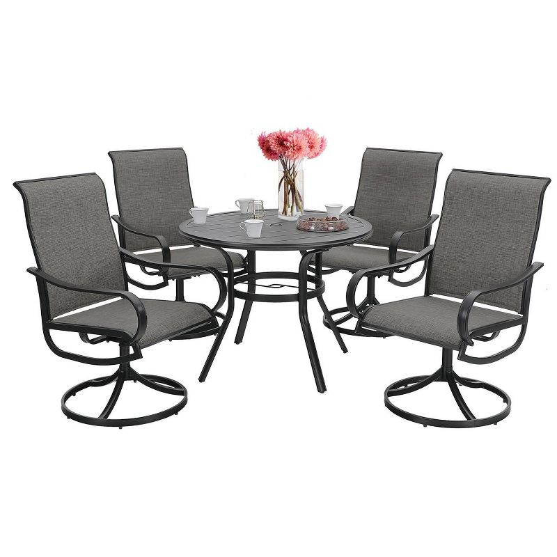 5pc Patio Dining Set with Round Table & Steel Swivel Chairs - Captiva Designs