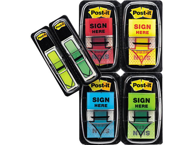 Post-it Flags 680-SH4VA Flags in Dispenser, 200 "Sign Here", 48 Arrow Flags, Four Colors, 248/Pack